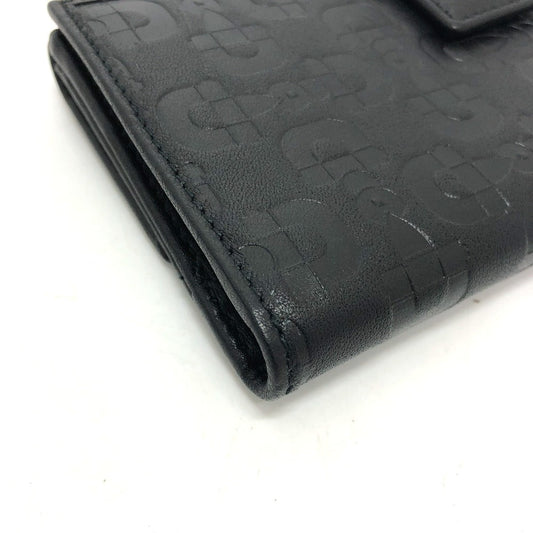 GUCCI Long Wallet Purse 143389 leather black Embossed all over pattern Women Used