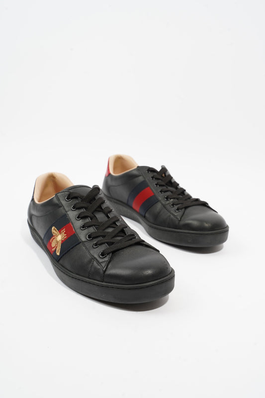 Gucci Ace Embroidered Black / Red / Navy Leather EU 42 UK 8