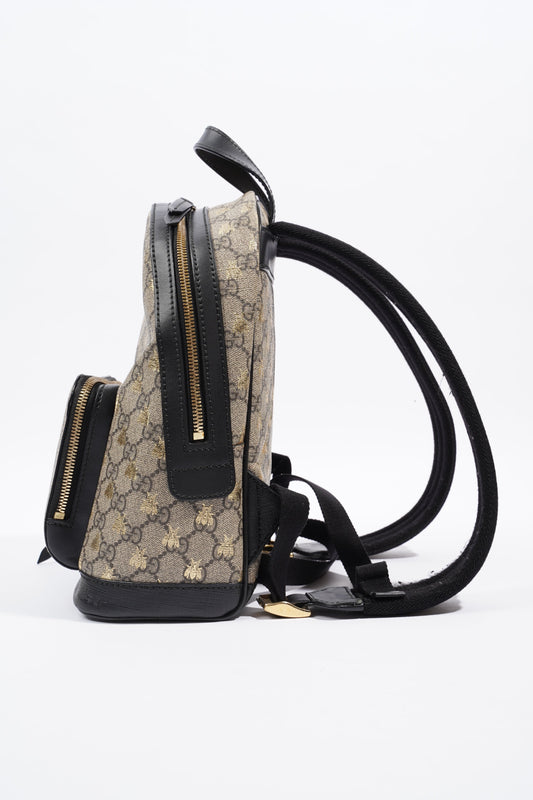 Gucci Bees Backpack Supreme Print / Gold / Black Canvas Small