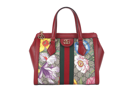 GUCCI GG FLORA WEB 2WAY BAG (547551 525040) SMALL RED LEATHER GOLD HARDWARE WITH STRAP AND DUST COVER