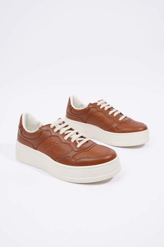 Gucci GG Logo Embossed Brown / White Leather EU 37.5 UK 4.5