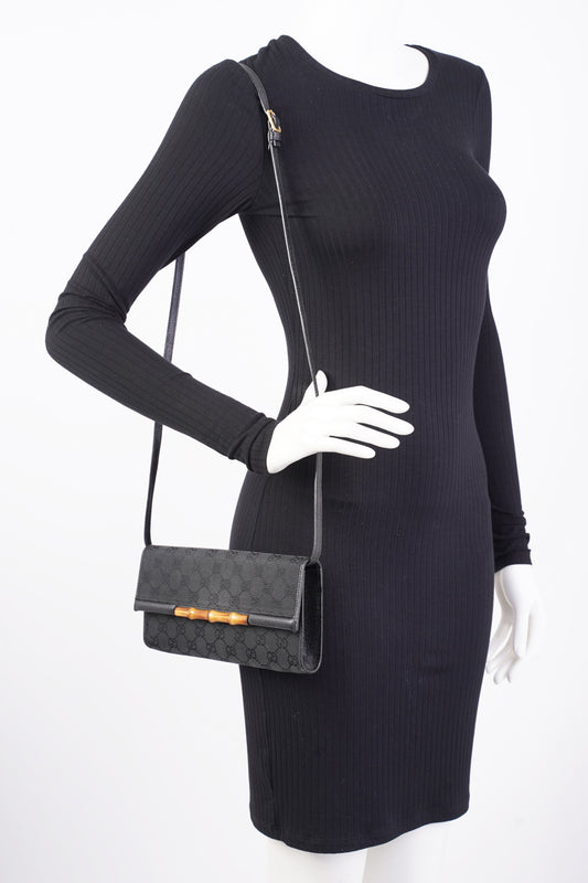Gucci Bamboo Clutch Black Canvas