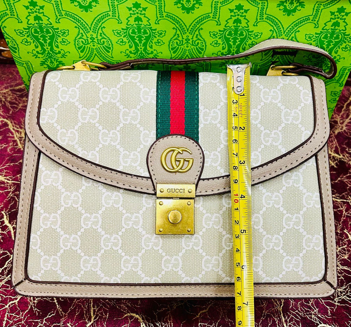 Gucci-Inspired Ophidia Bag with Long Chain and Branded Packing (Brown)