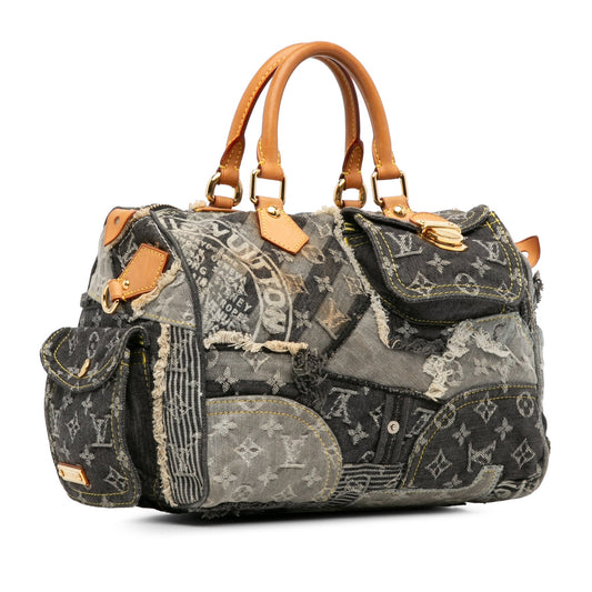 Gray Louis Vuitton Monogram Denim Patchwork Speedy 30 Boston Bag