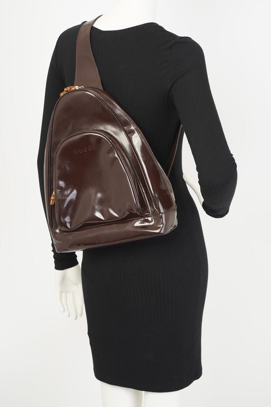 Gucci Bamboo Sling Bag Brown Patent Leather
