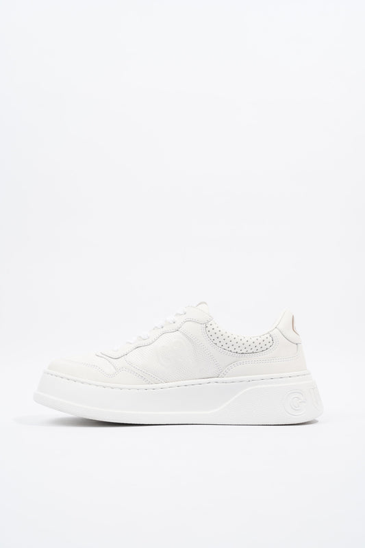 Gucci GG Logo  White Embossed Leather EU 38.5 UK 5.5