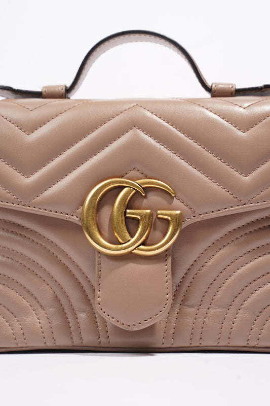 Gucci GG Marmont Top Handle Flap Bag Mauve Leather Mini