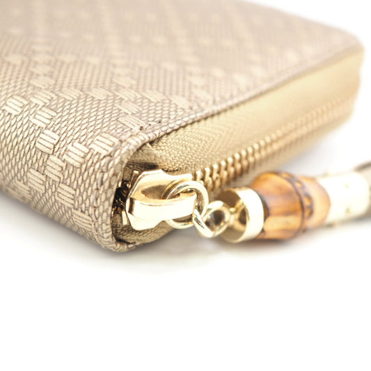 GUCCI Long Wallet Purse 224253 embossed calf leather Champagne Zip Around Bamboo Diamante Women Used