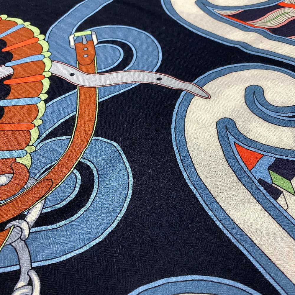 HERMES scarf Cashmere, Silk Navy Harnais en Rosace Harness rose window Caregean Women Used
