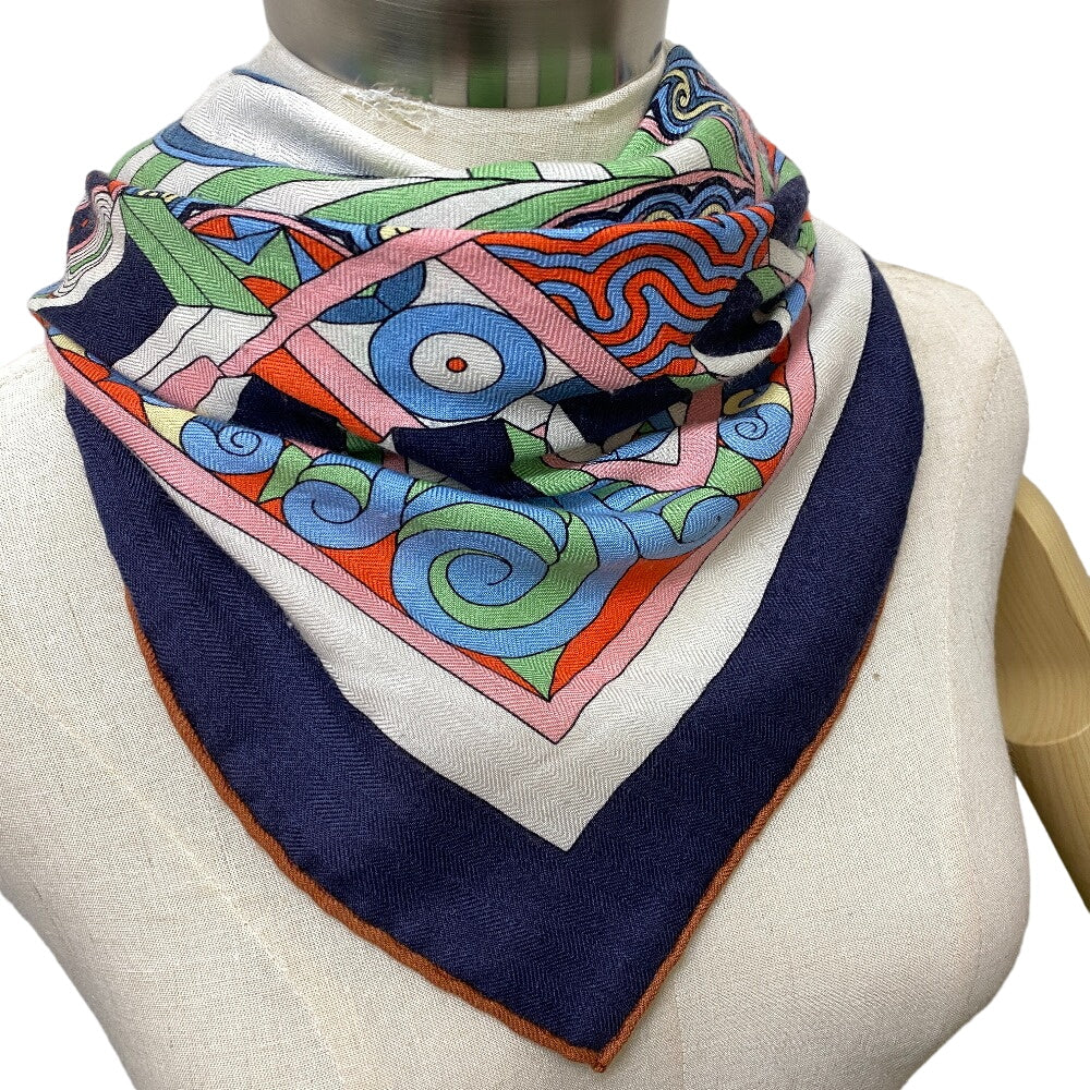 HERMES scarf Cashmere, Silk Navy Harnais en Rosace Harness rose window Caregean Women Used
