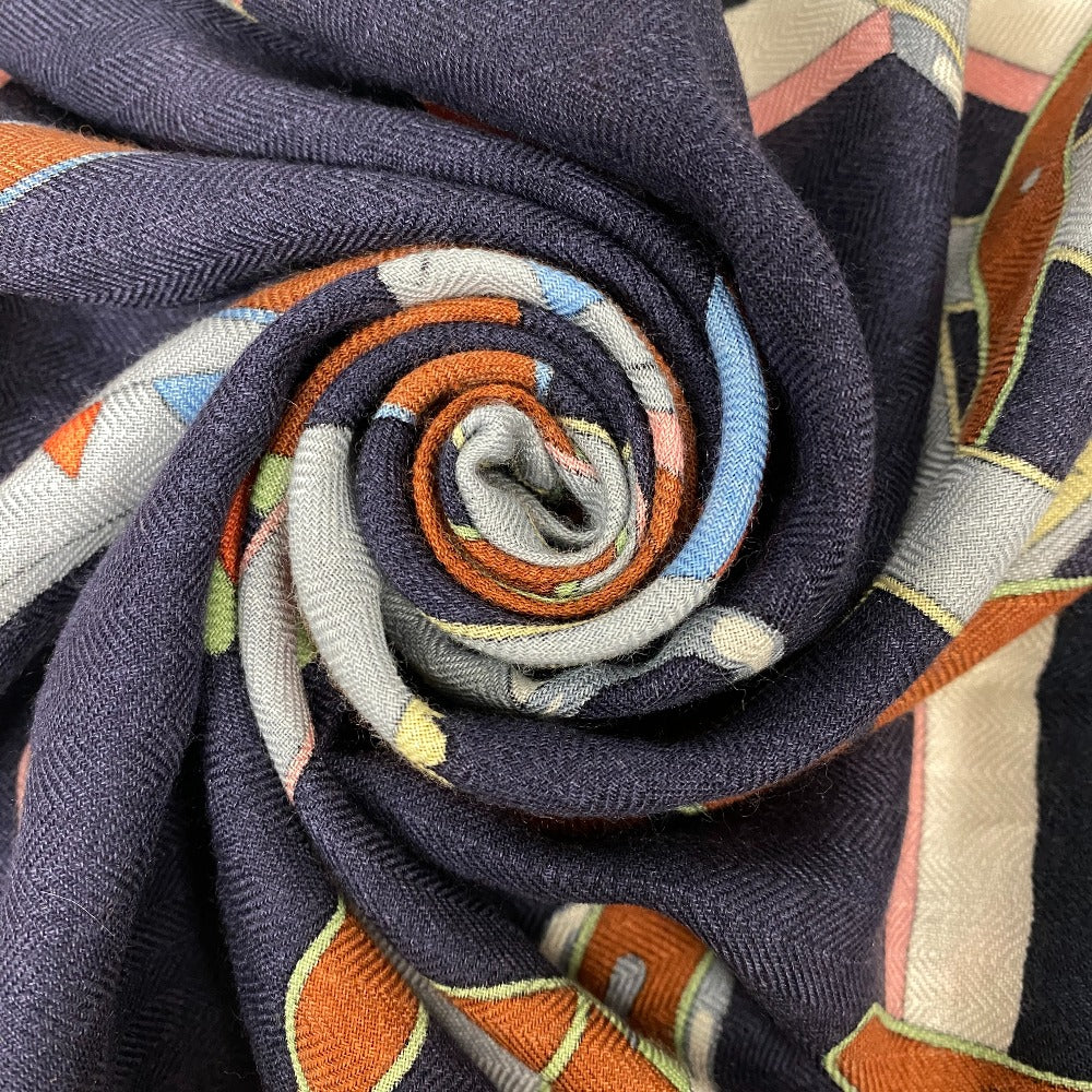 HERMES scarf Cashmere, Silk Navy Harnais en Rosace Harness rose window Caregean Women Used