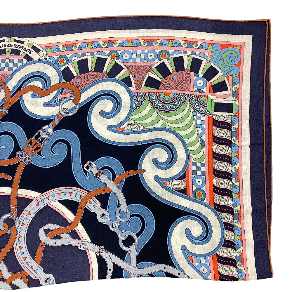 HERMES scarf Cashmere, Silk Navy Harnais en Rosace Harness rose window Caregean Women Used