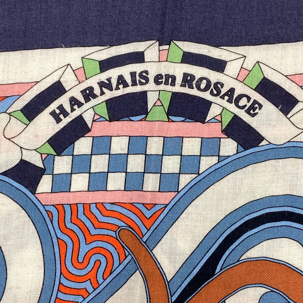 HERMES scarf Cashmere, Silk Navy Harnais en Rosace Harness rose window Caregean Women Used