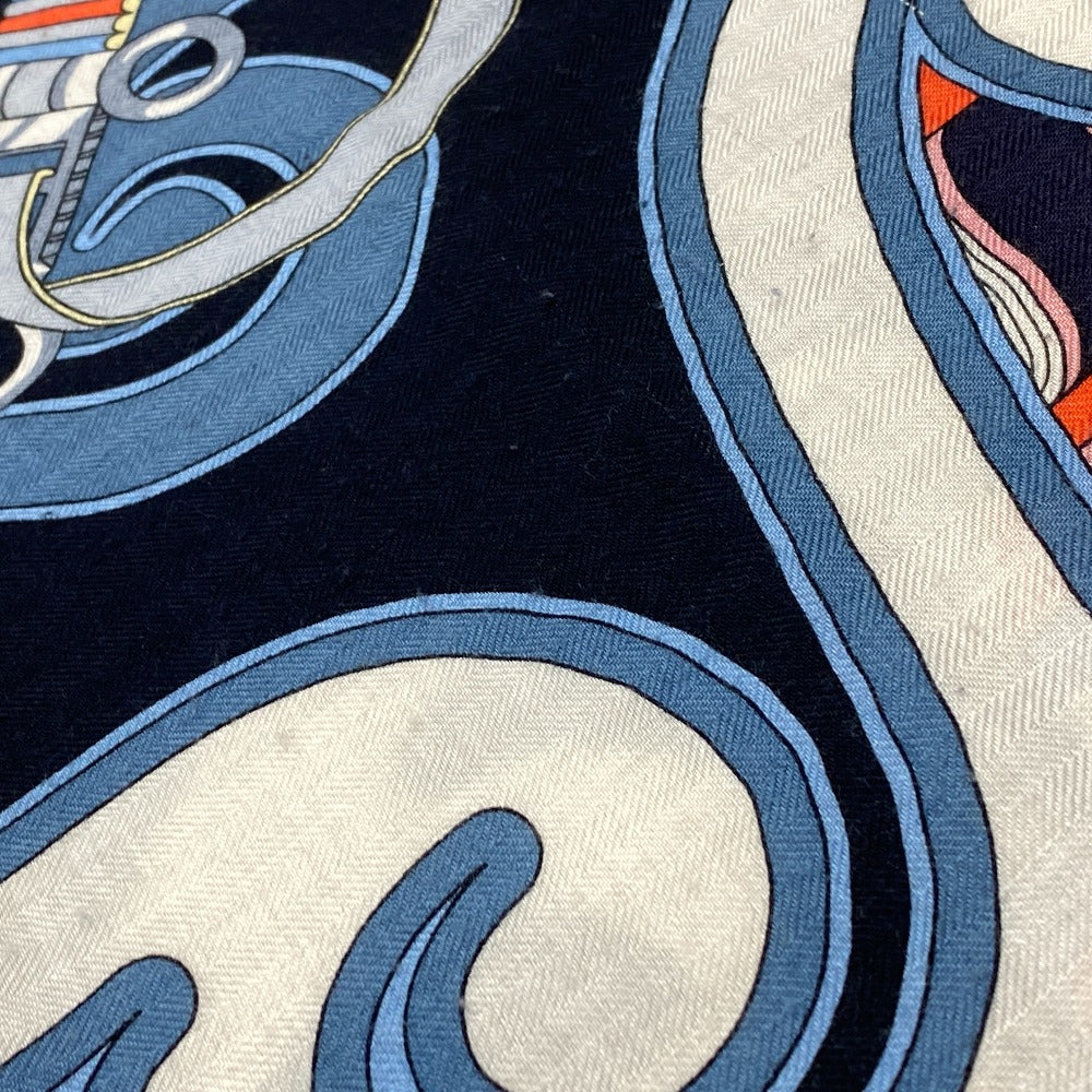 HERMES scarf Cashmere, Silk Navy Harnais en Rosace Harness rose window Caregean Women Used