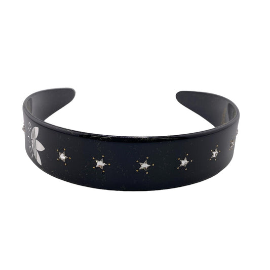 GUCCI hair accessory 702950 Plastic x rhinestone black logo Katyusha