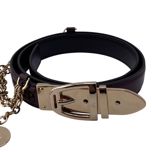 GUCCI belt 150696 Patent leather Bordeaux Chain charm Women 80/32 Used
