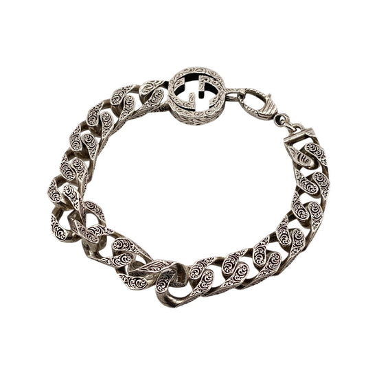 GUCCI bracelet Silver925 Silver Arabesque Interlocking G mens Used