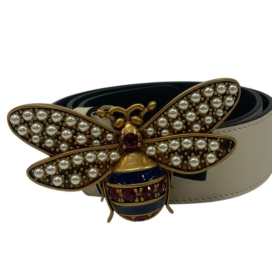 GUCCI belt 499637 leather white Bee Butterfly(Unisex) Used