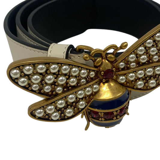 GUCCI belt 499637 leather white Bee Butterfly(Unisex) Used