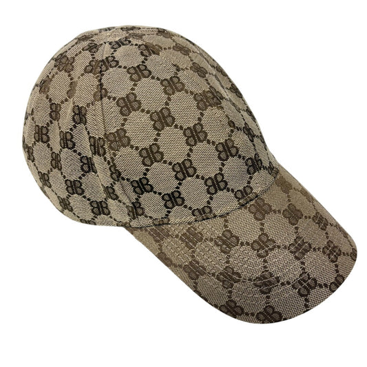 GUCCI cap 680717 64% polyester, 18% nylon, 18% cotton Brown Balenciaga Collaboration Hacker Project BB logo L 59cm