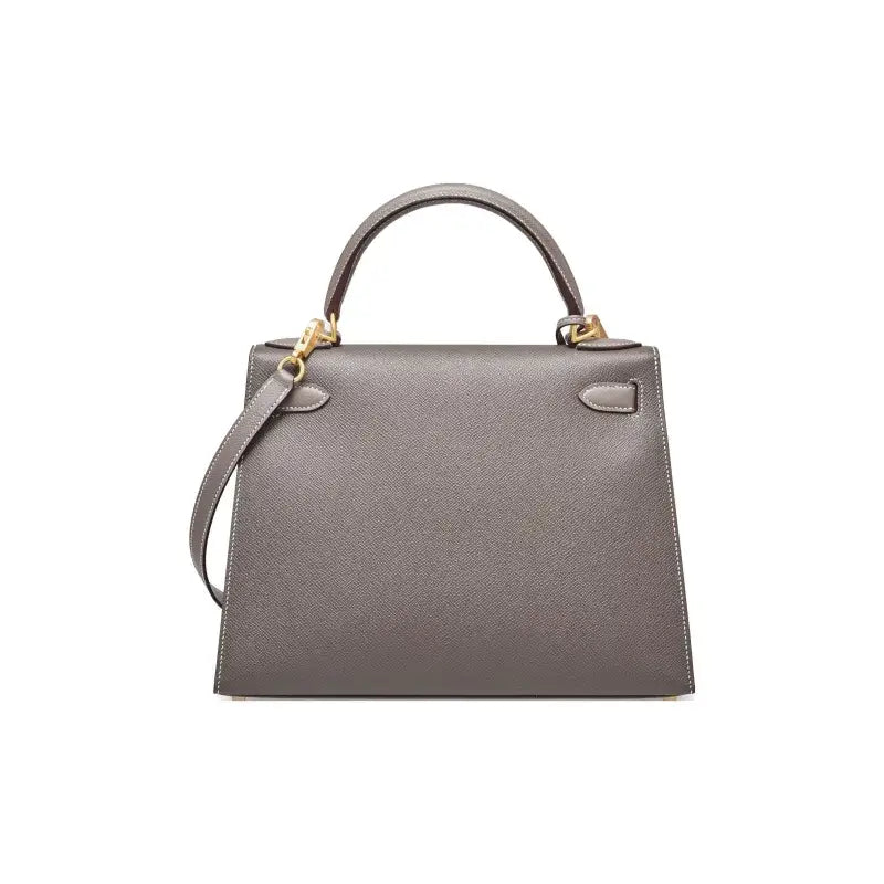 HERMES Kelly Bag Epsom Leather Handbag (25,28) tin gray gold hardware