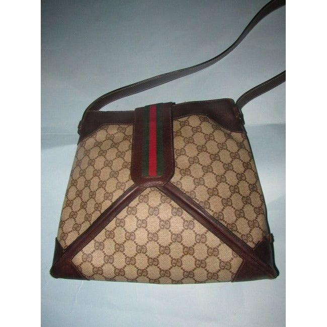 Gucci Vintage Pursesdesigner Purses Brown Leather And Large G Logo Print Coated Canvas With Redgreen