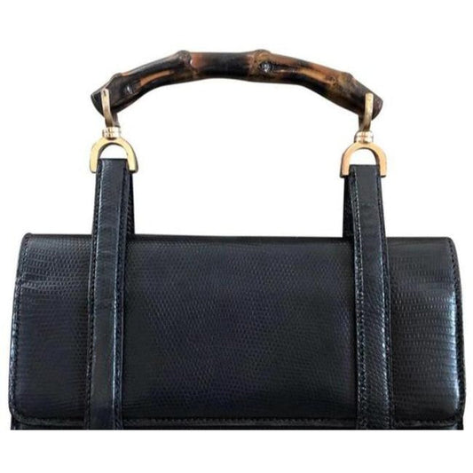 Gucci Box Skin Lunch Style With Midnight Bluebamboo Handle Lizardsnakeskin Satchel