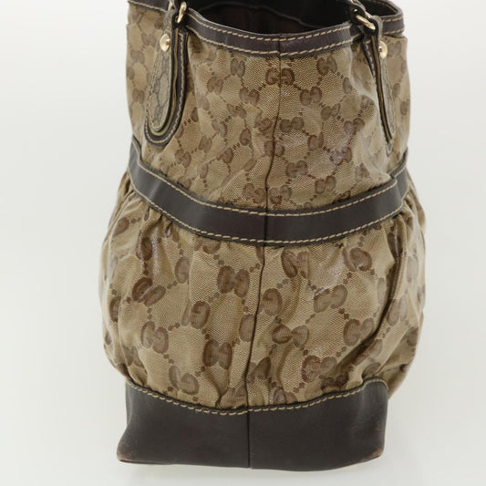 GUCCI GG Canvas Tote Bag Coated Canvas Beige Dark Brown  am3623