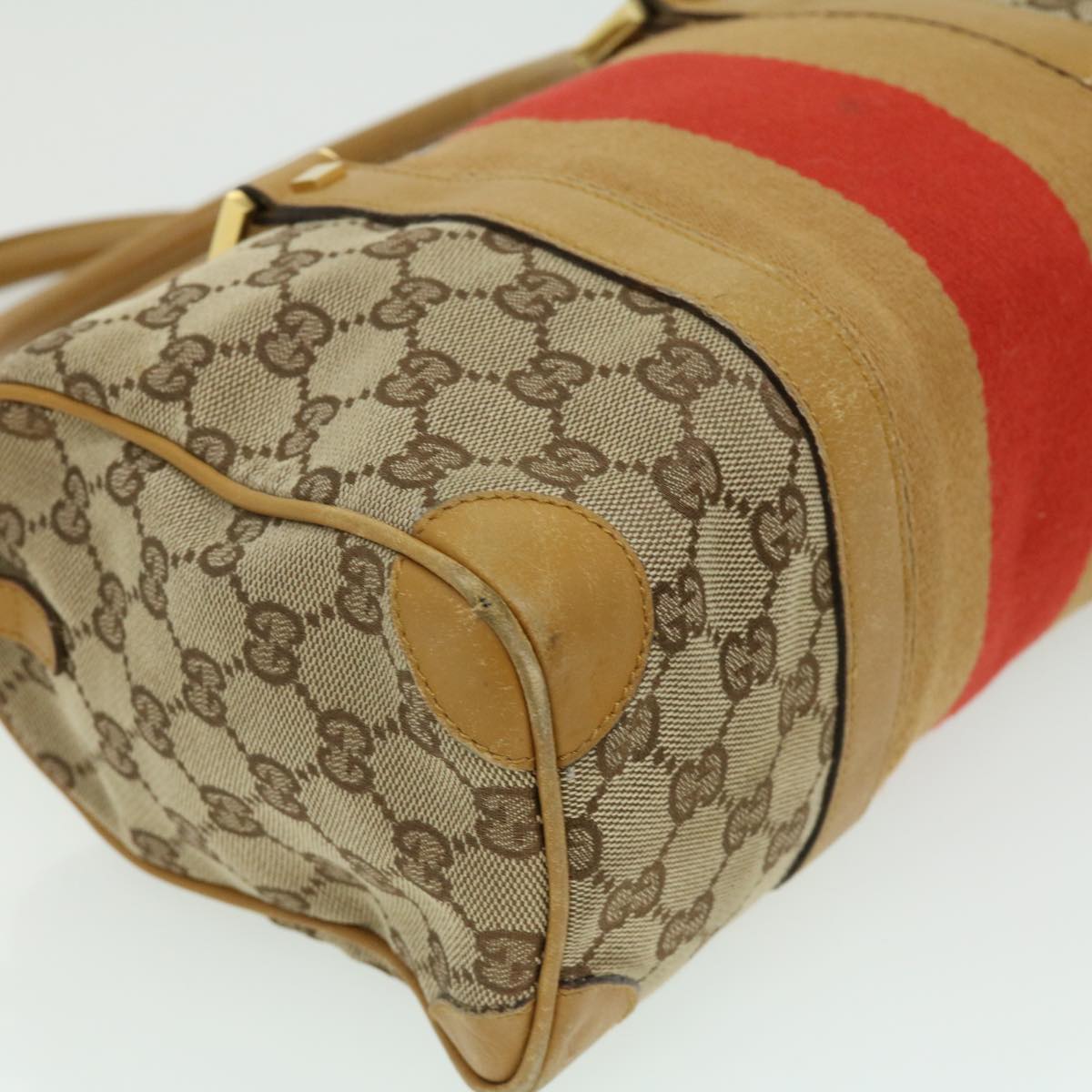 Gucci GG Canvas Sherry Line Hand Bag Beige Brown Red 0000851001553  ar7441