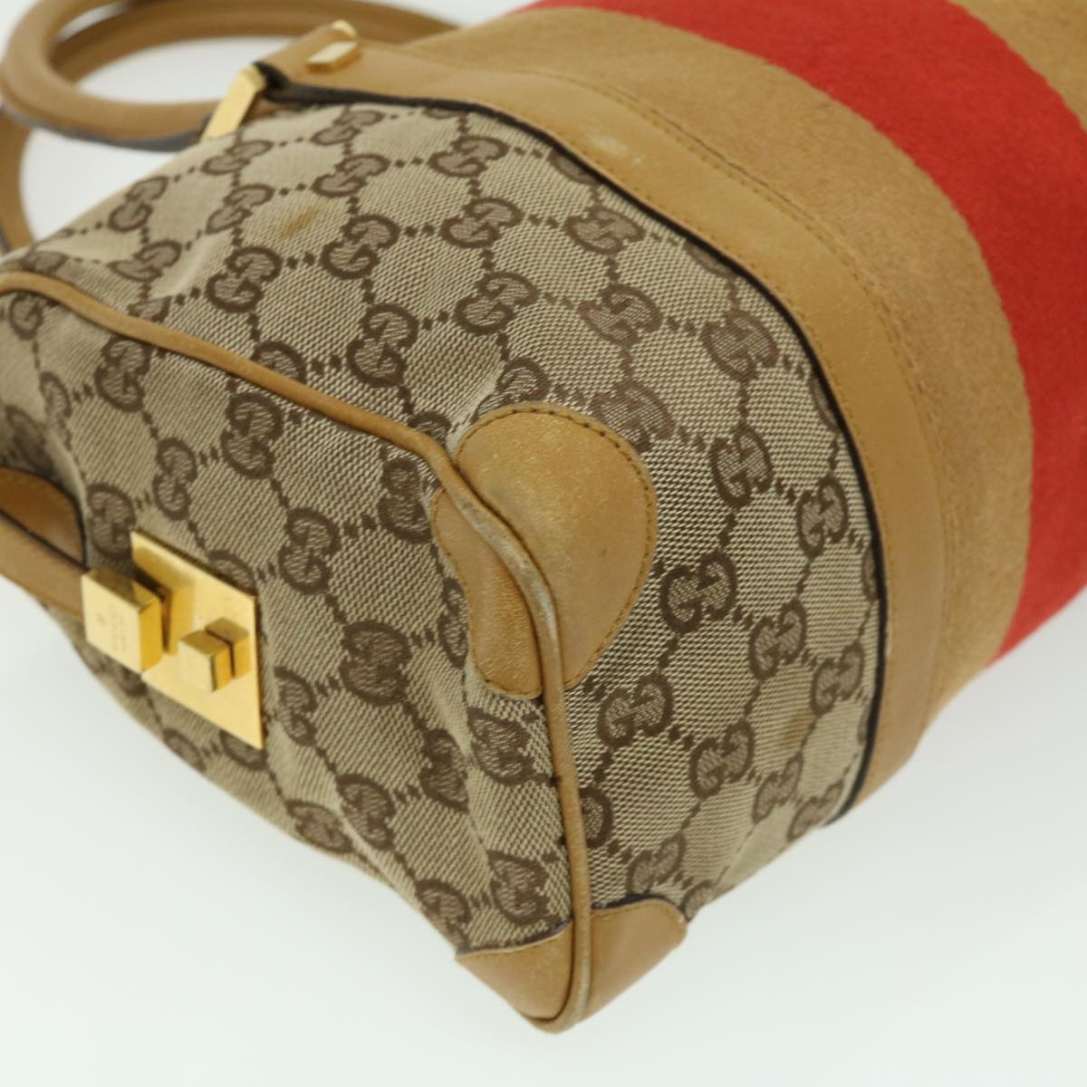 Gucci GG Canvas Sherry Line Hand Bag Beige Brown Red 0000851001553  ar7441