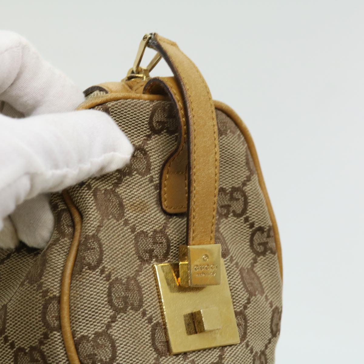 Gucci GG Canvas Sherry Line Hand Bag Beige Brown Red 0000851001553  ar7441