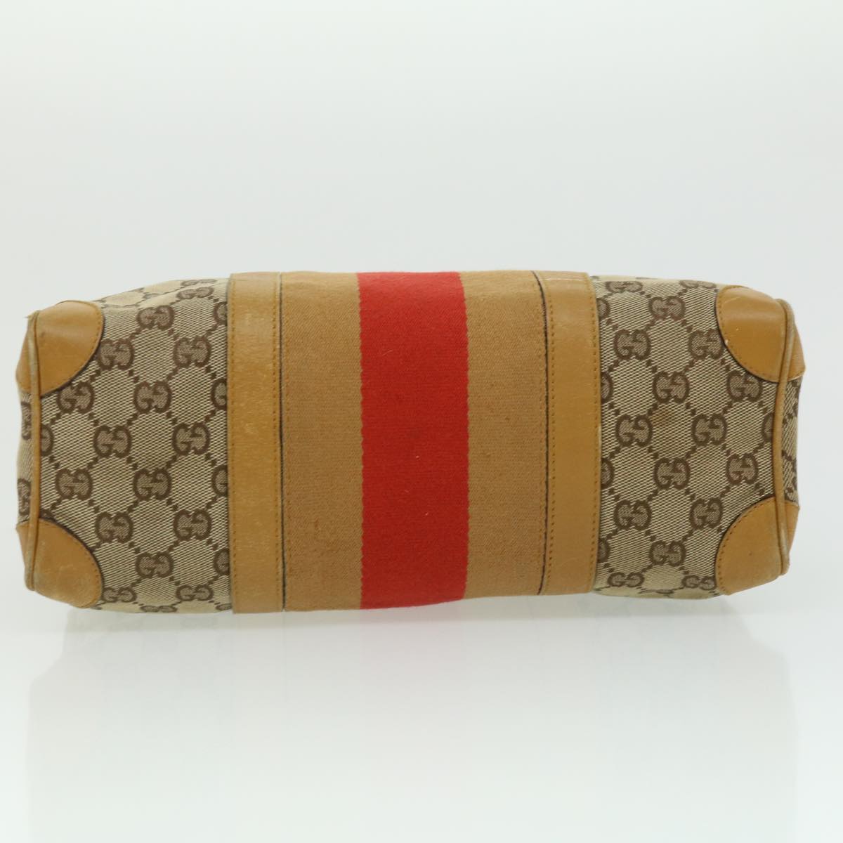 Gucci GG Canvas Sherry Line Hand Bag Beige Brown Red 0000851001553  ar7441