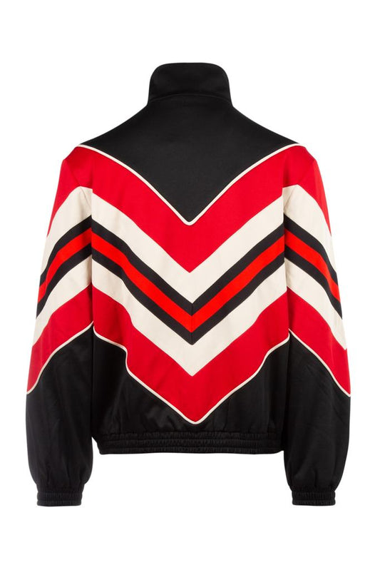 Gucci Chevron Red Stripe Track Jacket with Lyre in Black