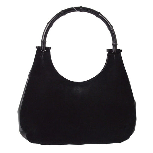 Gucci Black Suede Bamboo Hobo Handbag