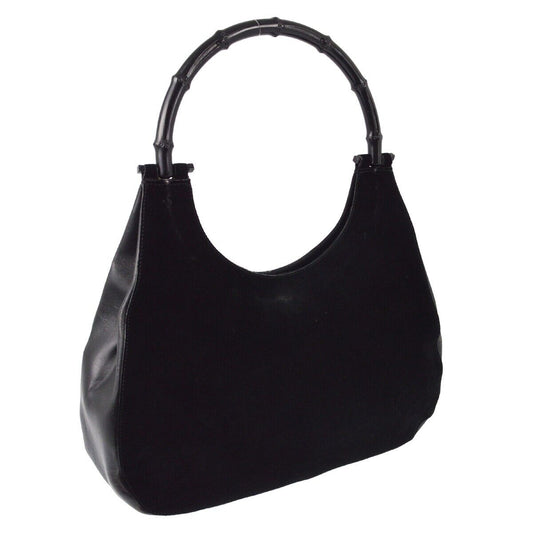 Gucci Black Suede Bamboo Hobo Handbag