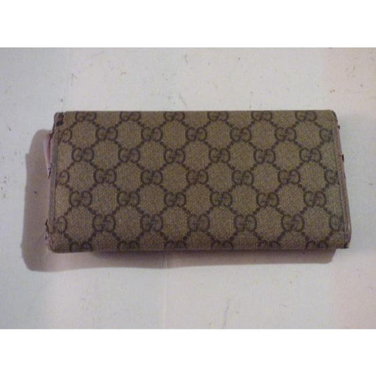Gucci Brown Large G Logo Print Coated Canvas Leather Modern Wallet