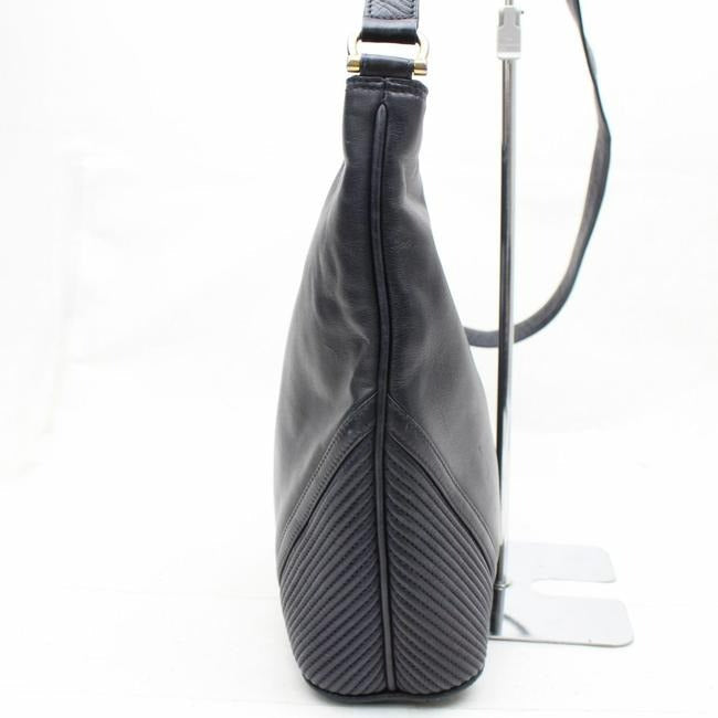 Gucci Vintage Navy Blue Leather With Dimensional Navy Diagonal Stripes Hobo Bag