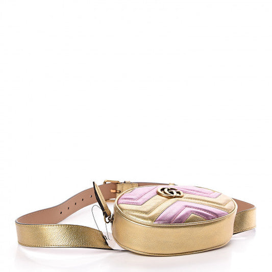 Gucci GG Metallic Matelasse Marmont Belt Bag in Pink and Yellow