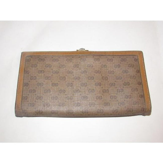 Gucci Brown Small G Logo Print Coated Canvas And Camel Leather Vintage Wallet