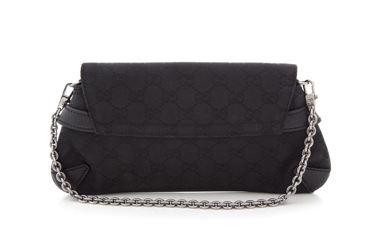 Gucci Black Canvas Monogram Horsebit Handbag