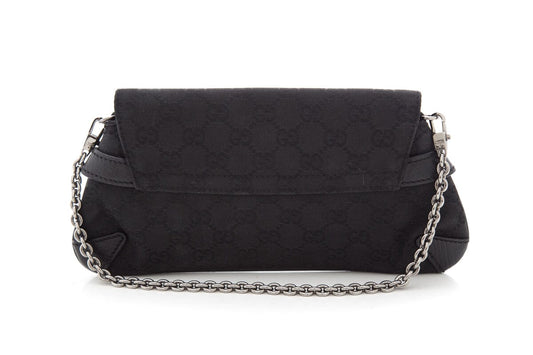 Gucci Black Canvas Monogram Horsebit Handbag
