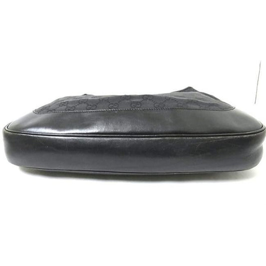 Gucci Jackie New O Logo Black Charcoal Gray Leather Canvas Hobo Bag