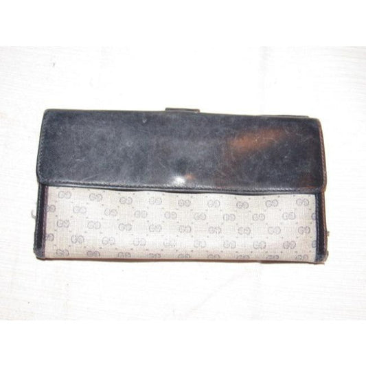 Gucci Blue Small G Logo Print And Leather With Gold Blue Enamel Gg Hinge Vintage Wallet