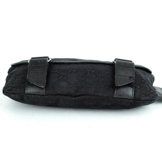 Gucci Black Large G Logo Print Canvas And Black Leather With A Heavy Canvas Belt And Chrome Accents