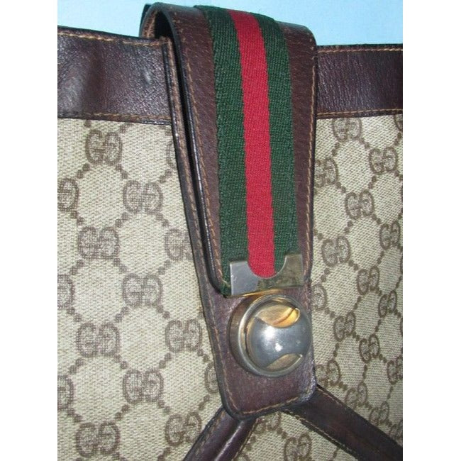 Gucci Vintage Pursesdesigner Purses Brown Leather And Large G Logo Print Coated Canvas With Redgreen