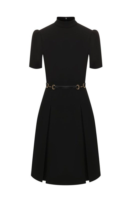 Gucci Black Viscose Dress with Horsebit Belt