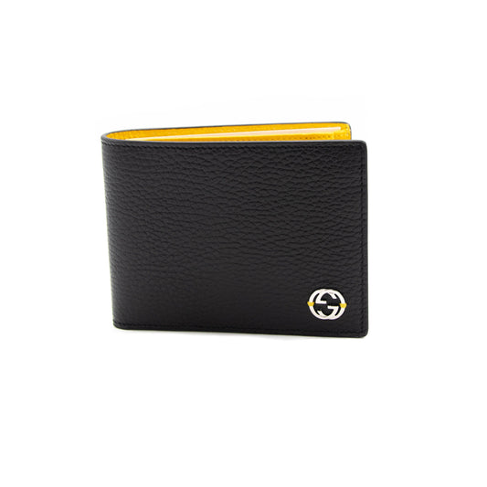 Gucci Black Trifold Wallet with Yellow Interior