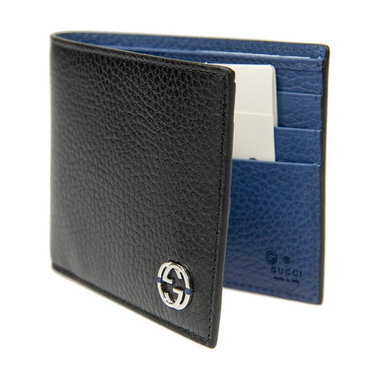 Gucci Black Bifold Short Wallet with Blue Interior