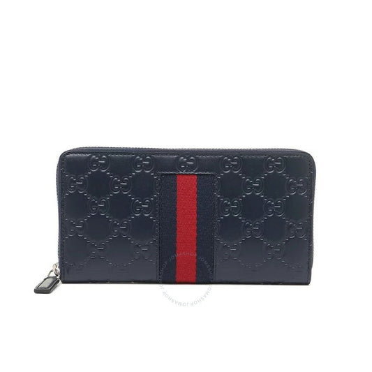 Gucci Guccissima with Web Zip Around Wallet in Navy