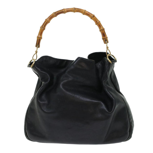 Gucci Bamboo Hand Bag Leather 2way Black  bs6247